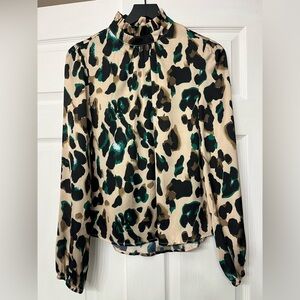SHEIN Leopard Print Blouse with Black and Green Accents
